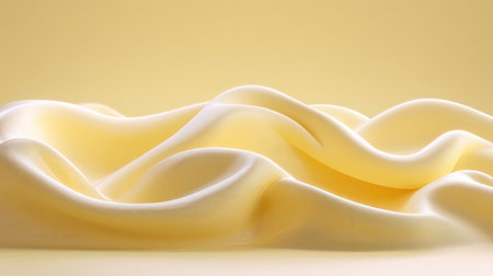 This image features soft yellow fabric with fluid curves and elegant waves, creating a serene and sophisticated abstract background ideal for creative projects or fashion designs.の素材