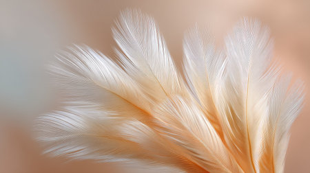 This image features an elegant display of delicate feathers in soft, pastel colors, perfect for nature-themed projects or artistic expressions that convey tranquility.の素材