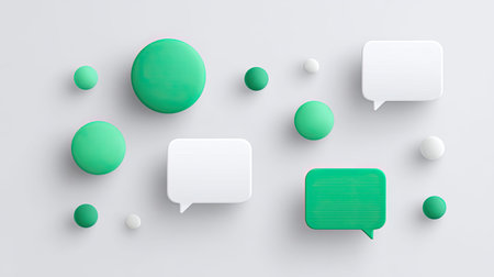 Create a dynamic atmosphere with this vibrant composition of speech bubbles and circles, representing digital interaction and communication in a modern style.の素材