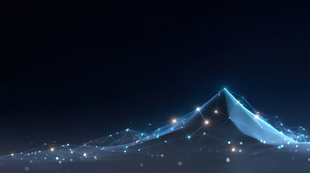 Explore this mesmerizing abstract digital landscape featuring glowing points and interconnected lines. Perfect for themes of technology, innovation, and data visualization.の素材