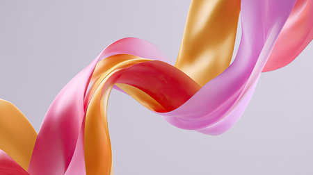 A stunning abstract composition featuring flowing ribbons in soft pink, orange, and peach shades. This visual artwork evokes elegance and creativity in a soft setting.の素材