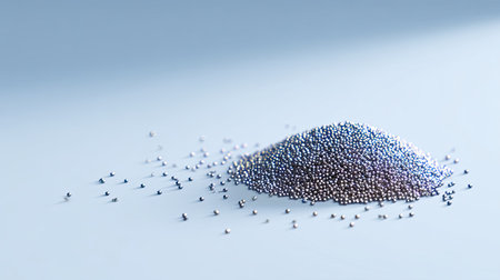 A stunning close-up of metallic beads on a smooth surface, reflecting soft light and creating an abstract visual filled with vibrant colors and unique textures.の素材