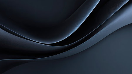 This image features sleek, abstract waves in dark blue and black, showcasing smooth curves and subtle gradients, perfect for modern design or elegant backgrounds.の素材