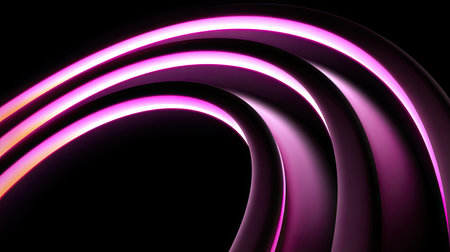Vibrant neon pink curves create an abstract design with smooth transitions on a dark background, ideal for modern digital projects and creative artwork.の素材