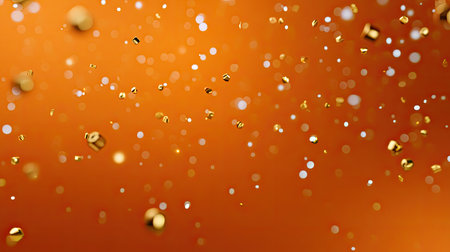A vibrant image featuring golden and white bokeh lights shimmering against a warm orange backdrop, creating a festive atmosphere perfect for celebrations.の素材