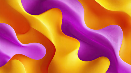 This vibrant abstract background features dynamic waves in shades of purple and orange, creating a fluid and energetic atmosphere ideal for modern projects.の素材
