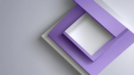 This abstract image showcases a composition of layered purple and white shapes set against a smooth gray background, perfect for modern design projects.の素材