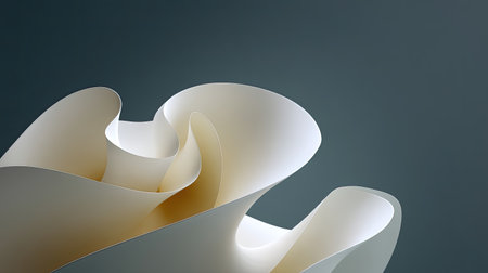 This abstract sculpture composition features smooth white curves on a dark background, embodying modern art's spirit through its elegant shapes and sleek design.の素材
