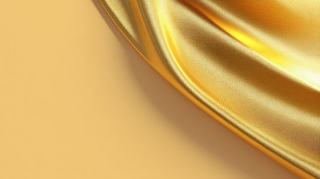 Elegant golden fabric drapes gracefully on a smooth surface, showcasing a luxurious texture that reflects soft natural light. Perfect for various creative applications.の素材