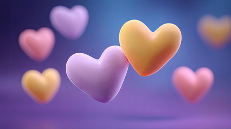 This image features colorful hearts floating in a soft background, perfect for conveying emotions of love and joy for various romantic celebrations and designs.の素材