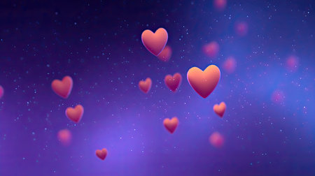 This enchanting image features floating heart shapes against a captivating purple background sprinkled with delicate sparkles, ideal for romantic and joyful projects.の素材