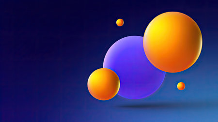 A captivating arrangement of colorful spheres in shades of orange and purple, set against a dark background, ideal for modern design applications and creative projects.の素材