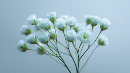 This image features delicate white flowers against a soft blue background, exuding elegance and tranquility, ideal for floral inspirations and nature themes.の素材