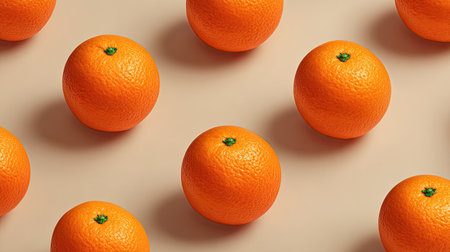A stunning arrangement of fresh oranges showcases their vibrant color and texture on a subtle beige background, perfect for promoting healthy eating and culinary delights.の素材