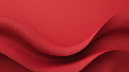 A stunning close-up of smooth red fabric featuring elegant waves, ideal for design projects, backgrounds, and multimedia applications seeking a touch of sophistication.の素材