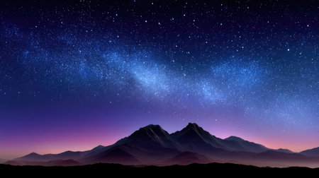 Experience the breathtaking beauty of a starry night sky over majestic mountains, showcasing the Milky Way's vibrant display, perfect for tranquil settings.の素材
