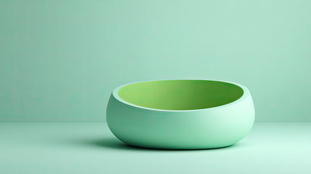 This image showcases a minimalist bowl in a soft green hue set against a calm mint background, exuding serenity and modern elegance perfect for contemporary spaces.の素材