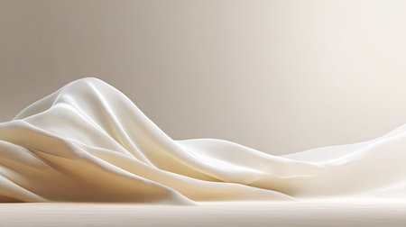 This image showcases soft and elegant fabric gracefully draped over a smooth surface, complemented by gentle lighting and shadows for a tranquil setting.の素材