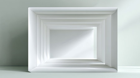 A striking minimalist white frame with layered design offers an elegant background for art and creative projects. Emphasize simplicity and modern aesthetics.の素材