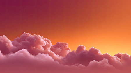 A mesmerizing view of soft pink clouds floating gracefully at sunset, surrounded by a beautiful palette of orange and purple tones, creating a serene atmosphere.の素材