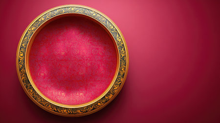 This ornate decorative frame features intricate golden details set against a vibrant red background, ideal for showcasing artwork or adding elegance to any design project.の素材