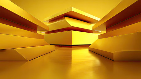 This stunning abstract image showcases geometric shapes in a shiny gold color, creating a luxurious and modern atmosphere perfect for creative projects and design purposes.の素材