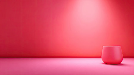 A bright pink ceramic stool sits elegantly on a smooth surface against a soft pink wall, creating a vibrant and cheerful atmosphere perfect for modern interior design.の素材
