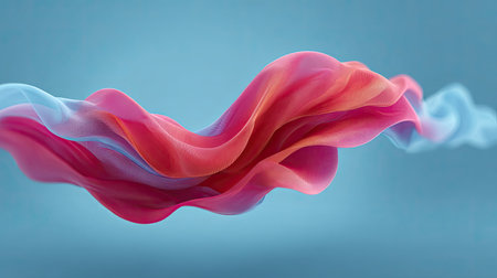 This captivating abstract image features a flowing wave of pink and blue fabric, creating a sense of elegance and movement against a soft backdrop. Perfect for artistic projects.の素材