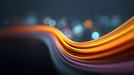 This captivating abstract image features vibrant, flowing waves of color against a soft, blurred background. The dynamic design creates a sense of motion and modernity.の素材