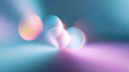 This visually stunning abstract image features softly glowing spheres against a gradient background, showcasing vibrant colors of blue and purple for a serene and dreamy atmosphere.の素材