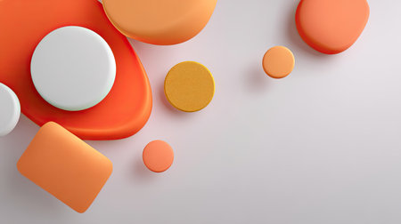 A captivating abstract arrangement of geometric shapes in various orange and white hues resting on a light background, ideal for modern design projects and creative displays.の素材