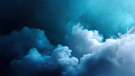 A captivating abstract composition featuring soft blue and white smoke gracefully billowing against a gradient backdrop. This image evokes a sense of tranquility and creativity.の素材