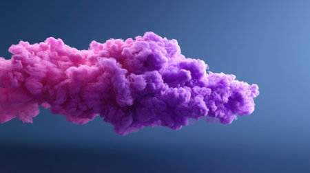 A vibrant smoke cloud in hues of purple and pink floats gracefully against a smooth gradient blue background, creating a mesmerizing and ethereal visual effect.の素材
