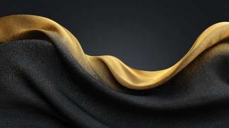 Elegant black and gold fabric drapes beautifully, creating smooth curves and a shimmering texture that adds sophistication and richness to any design aesthetic.の素材