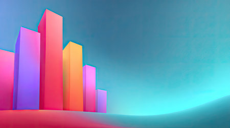 This vibrant digital artwork features colorful vertical bars on a soft gradient background, representing concepts of business and data visualization in a modern style.の素材