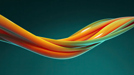 This captivating image features vibrant and flowing abstract waves in orange and teal against a dark background, ideal for modern and artistic design projects.の素材