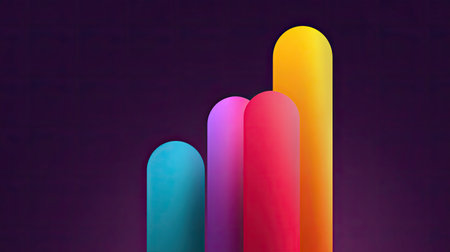 This vibrant abstract design showcases rounded shapes in bright colors against a rich purple background, perfect for conveying creativity and modern aesthetics.の素材