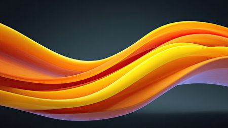 This abstract image features vibrant orange and yellow wave forms flowing seamlessly against a dark background, offering a visually stunning display of motion and elegance.の素材