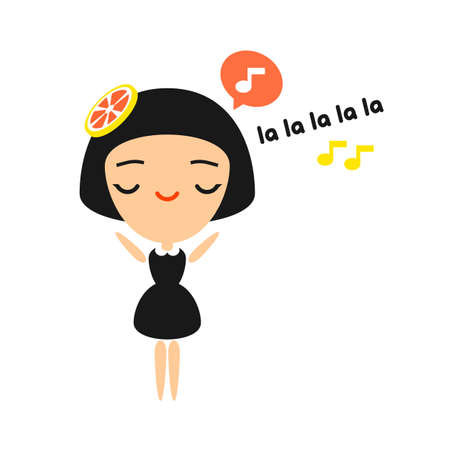 Illustration of a singing girl on white backgroundのイラスト素材