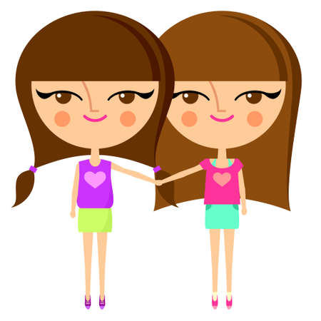 Best friends. Cute girls holding handsのイラスト素材