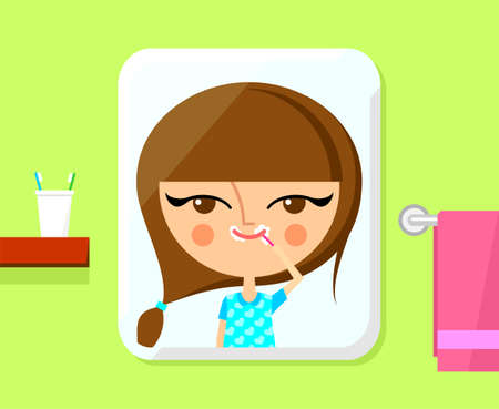 Cute girl brushing her teethのイラスト素材
