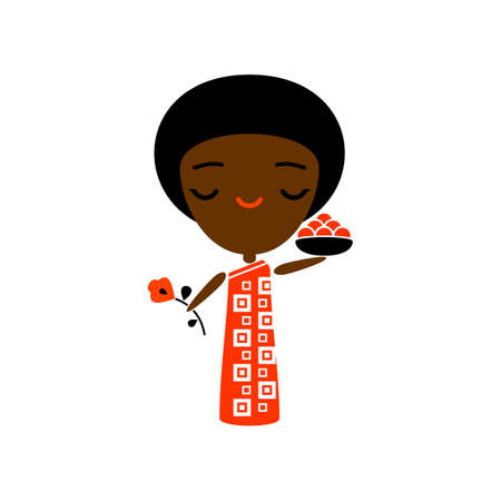 African woman carrying fruitsのイラスト素材