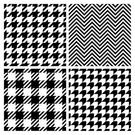 Set of four fashion patterns. Houndstooth, chevron, plaid patterns