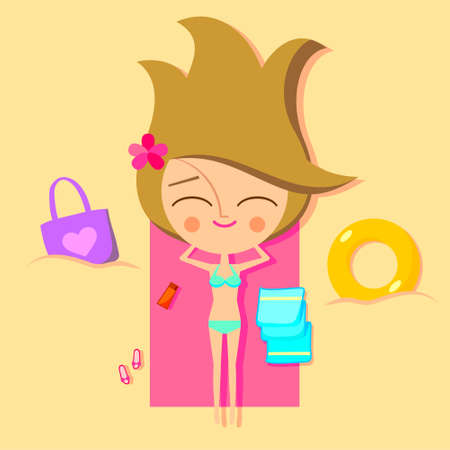 Cute girl on the beachのイラスト素材