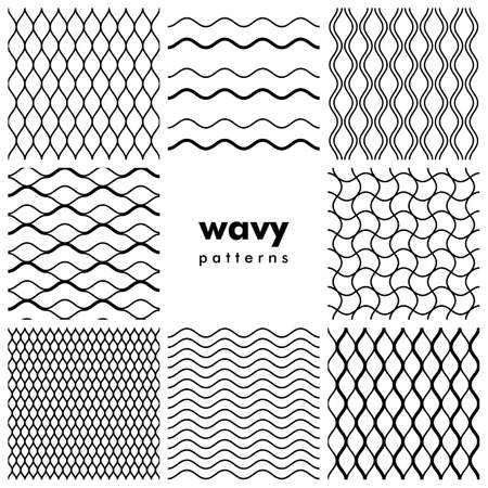Set of wavy black and white seamless patternsのイラスト素材