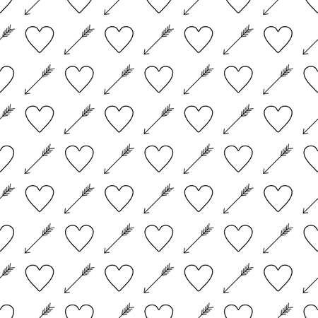 St. Valentine's Day black and white background. Hearts and arrows seamless patternのイラスト素材