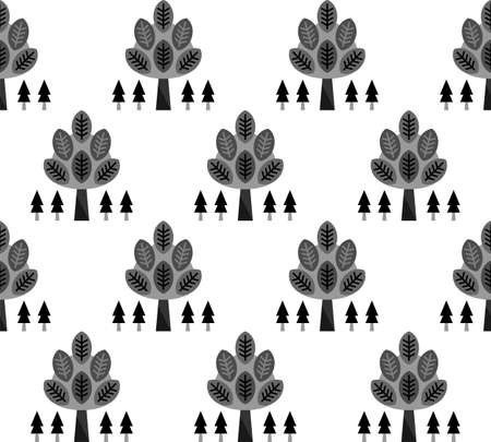Trees black and white seamless patternのイラスト素材