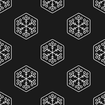 Christmas and New Year wrapping paper. Seamless pattern with white snowflakes on black backgroundのイラスト素材