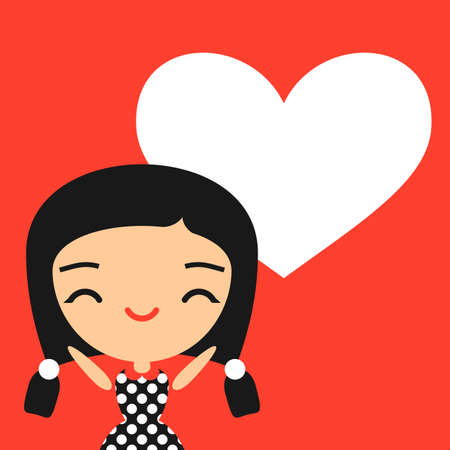 St Valentine's Day greeting card with cute girl and copy spaceのイラスト素材