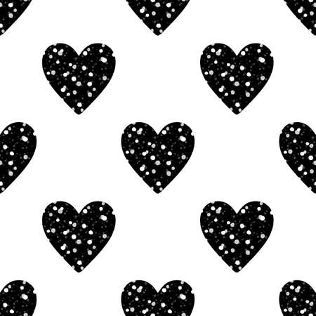 Valentine's Day seamless pattern with black glitter hearts on white backgroundのイラスト素材